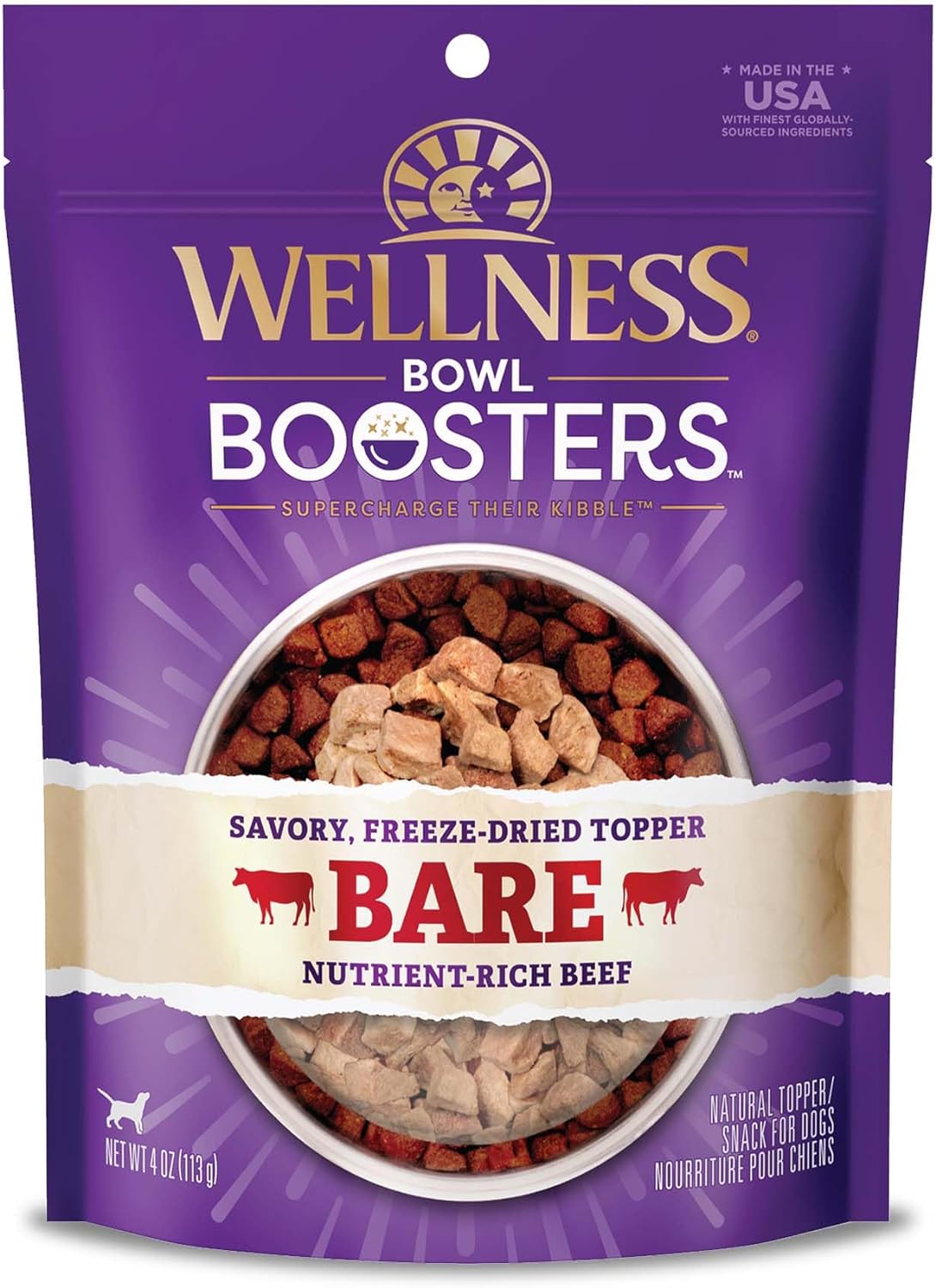 Wellness Core Bare Bowl Boosters For Dogs, Grain-Free Freeze-Dried Food Mixer Or Topper, Made With Natural Ingredients (Beef, 4-Ounce Bag)