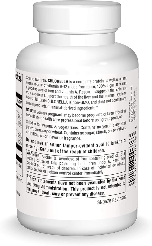Source Naturals Broken Cell Wall Chlorella, Pure Micro-Algae, 500mg, 200 Tablets