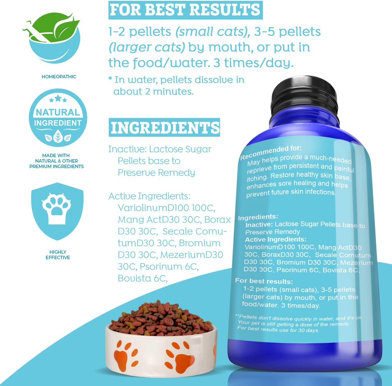 HealthyAnimals4Ever Mange Relief for Cats - Treatment for Itchiness, Scabs, & Hair Loss Caused by Mites - All-Natural, Homeopathic, Non-GMO, Organic - Gluten, Preservative & Chemical Free - 300 ct