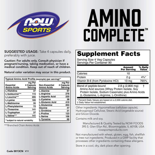 Now Foods Sports Nutrition, Amino Complete™, Protein Blend With 21 Aminos And B-6, 360 Veg Capsules