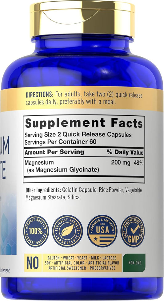 Carlyle Magnesium Glycinate | 200Mg | 120 Capsules | Non-Gmo And Gluten Free Supplement