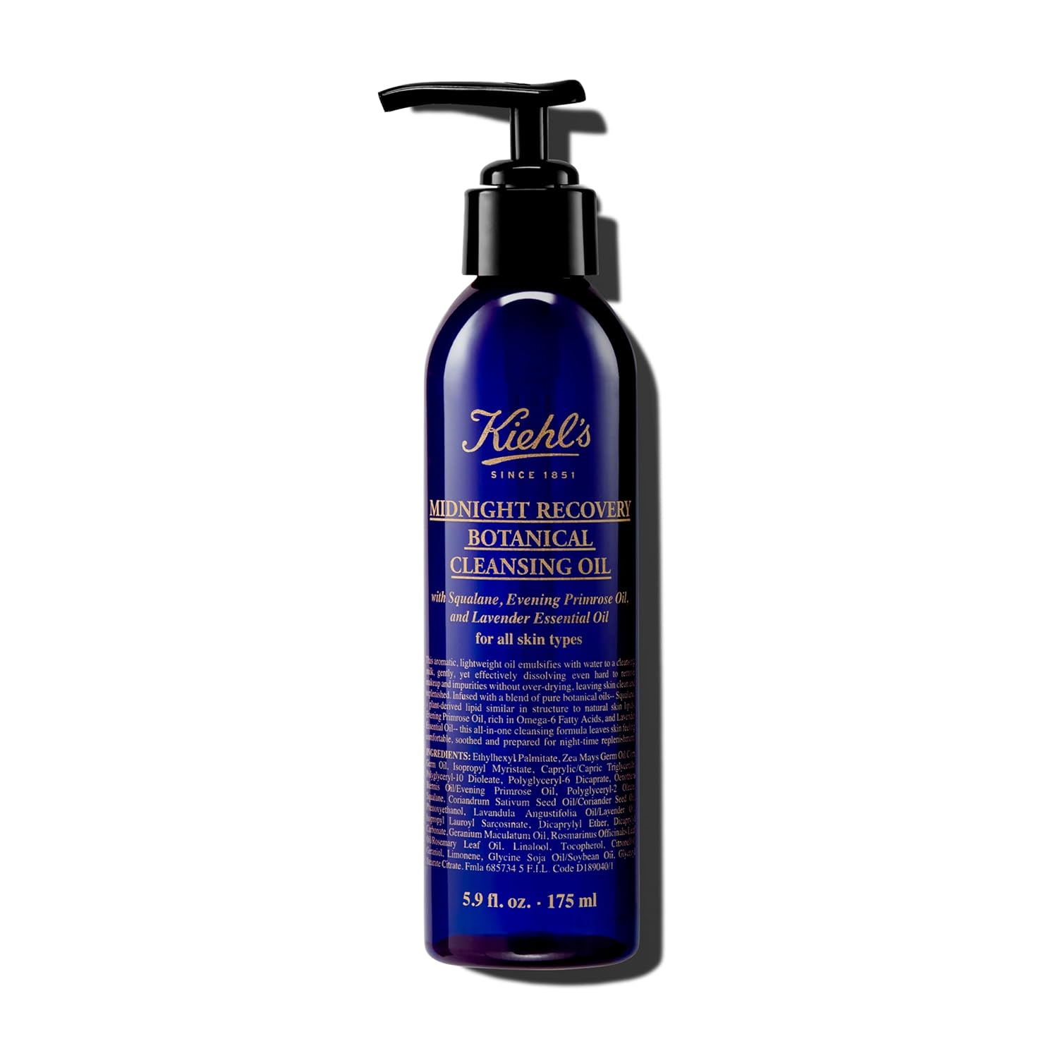 Kiehl'S Midnight Recovery Botanical Cleansing Oil, Makeup Remover Face Wash, Soothes & Comforts Skin, With Lavender Essential Oil, Evening Primrose Oil & Squalane, Non-Comedogenic - 5.9 Fl Oz