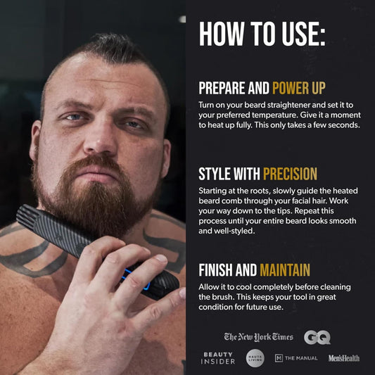 The Beard Struggle Carbon X - Heated Beard Brush + Beard Straightener For Men - Cordless Beard Brush & Straightening Comb - Rechargeable, 3 Heat Settings, Micro-Fibre Protective Sleeve Included