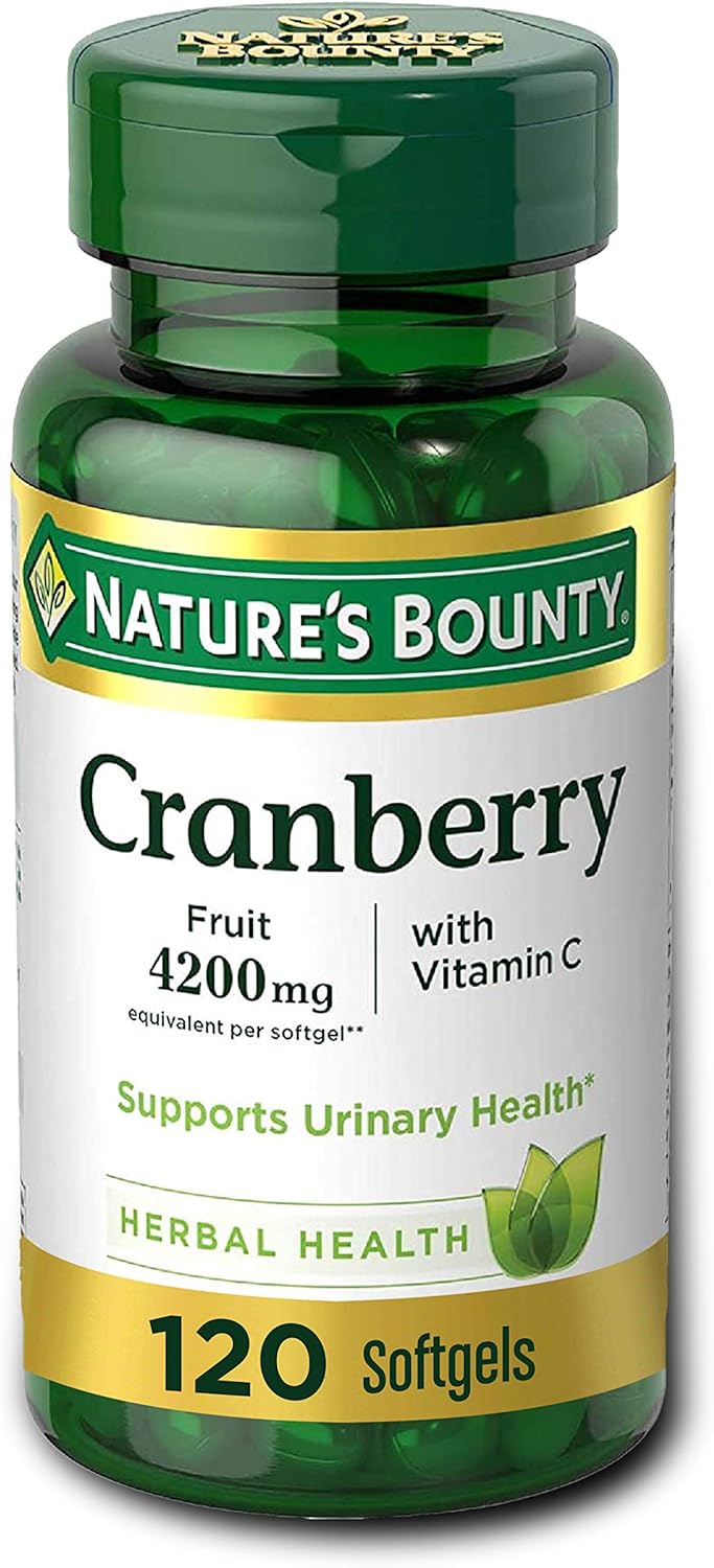 Cranberry Pills & Vitamin C By Nature’S Bounty. Herbal Health Supplement Provides Immune Support & Promotes Urinary Health. 4200Mg, 120 Softgels, 3 Pack