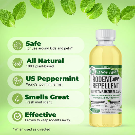 Mighty Mint 8 Oz Peppermint Rodent Repellent Concentrate - Makes 1 Gallon - Natural Spray For Rats, Mice, And More