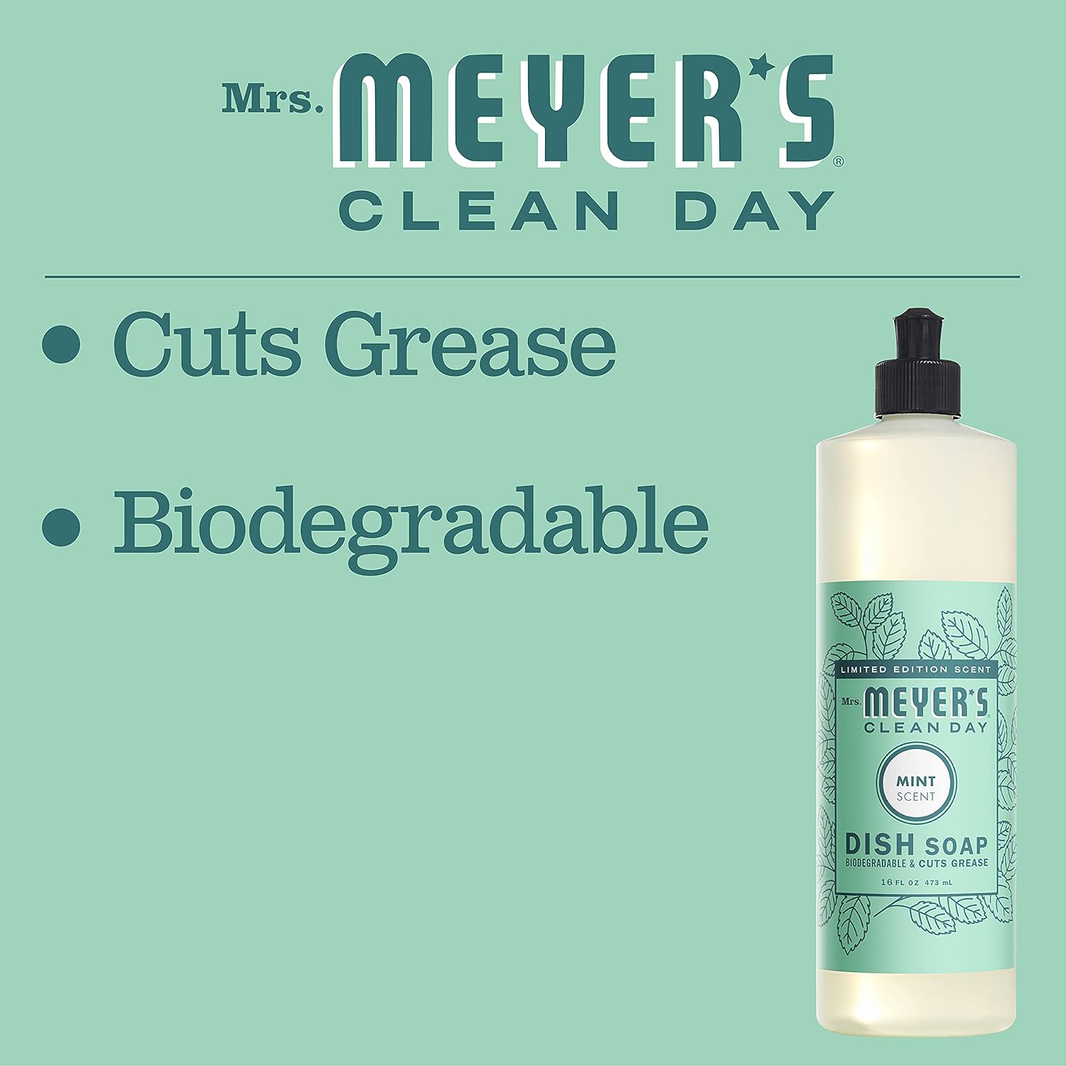 Mrs. Meyer's Clean Day Liquid Dish Soap, Cruelty Free Formula, Mint Scent, 16 oz- Pack of 6 : Health & Household