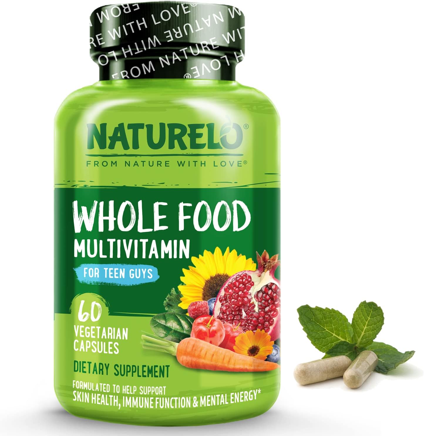 Naturelo Whole Food Multivitamin For Teenage Boys - Vitamins And Minerals Supplement For Active Kids - With Plant Extracts - Non-Gmo - Vegan & Vegetarian - 60 Capsules