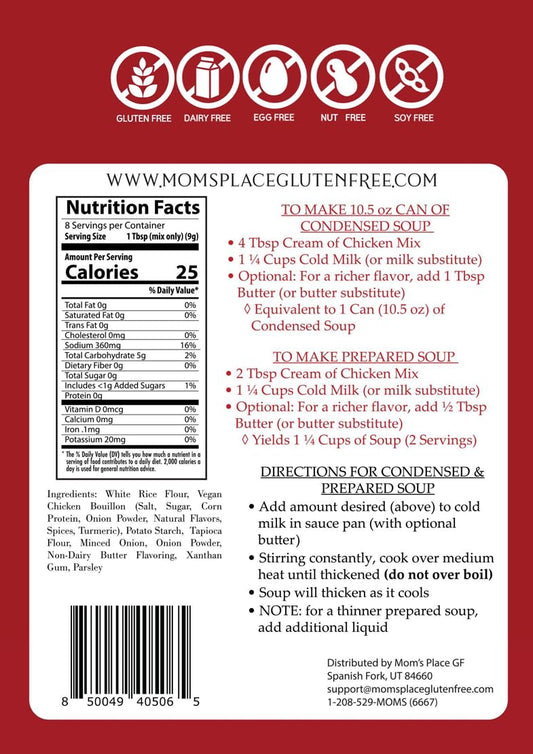 Mom’s Place Gluten Free & Dairy Free Cream of Chicken Soup Mix, Equal to 2 Cans of Condensed Soup
