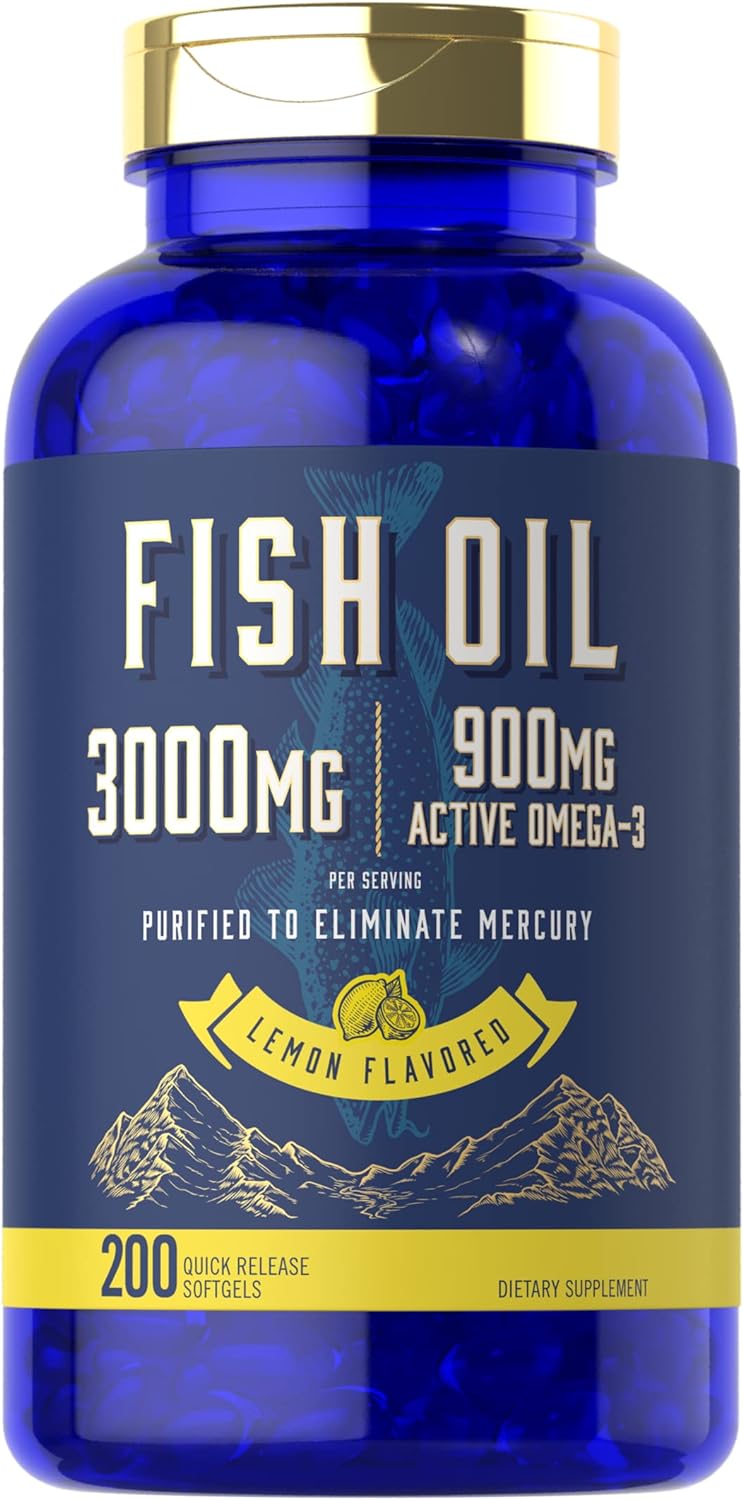 Fish Oil 3000mg | 900mg Omega 3 | 200 Softgels | Lemon Flavor | Non-GM