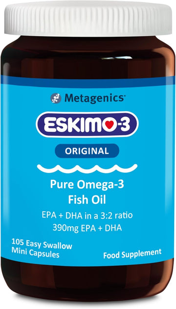Eskimo-3 Fish Oil By Metagenics - Source Of Omega-3 And Essential Fatty Acids Epa & Dha - Brain, Vision & Heart - 105 Mini Capsules