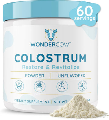 Colostrum Powder Supplement for Gut Health, Immune Support, Muscle Recovery & Wellness | 40% IgG Highly Concentrated Pure Bovine Colostrum Superfood, Gluten Free, Unflavored, 60 Servings