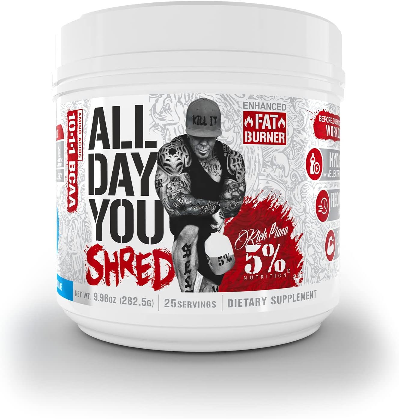 5% Nutrition Rich Piana AllDayYou Shred BCAA Powder | Amino Acid Supplement for Weight Loss | Elite Fat Burning Pre Workout for Energy, Hydration, Endurance & Recovery (Blueberry Lemonade)
