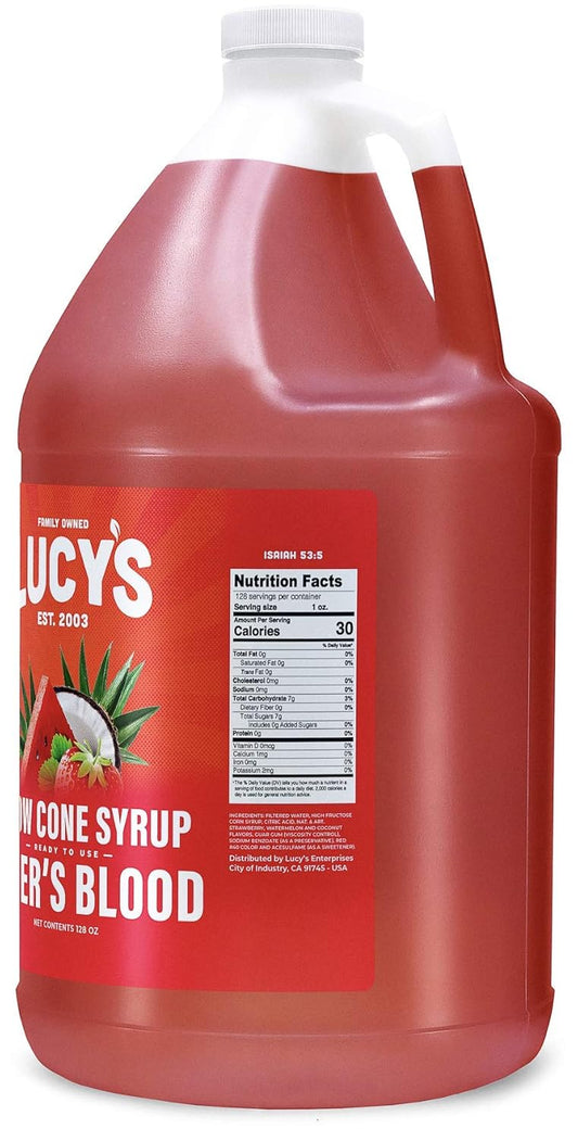 Lucy'S Family Owned - Shaved Ice Snow Cone Syrup - 1 Gallon (128Oz.) (Tiger'S Blood)