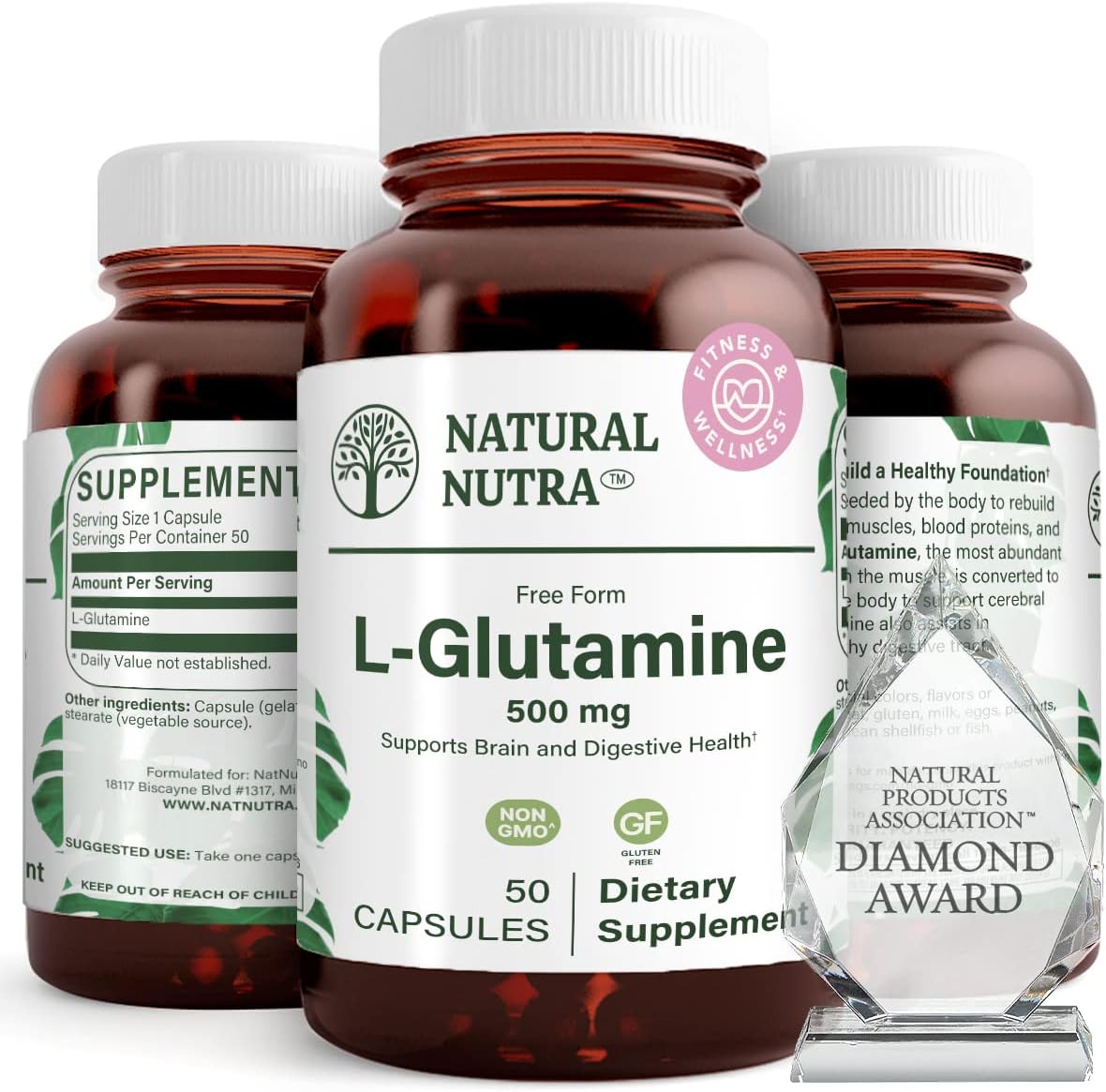 Natural Nutra L Glutamine, Helps to Promote Optimal Brain Functioning, Muscle Health and Boost Memory and Focus, 500 mg 50 Capsules