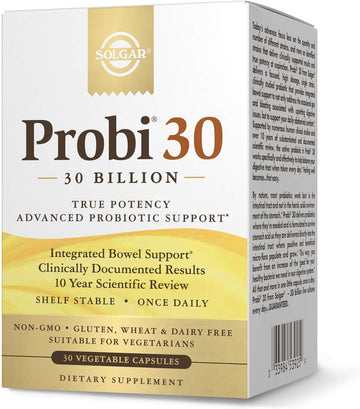 Solgar Probi 30 Billion, 30 Vegetable Capsules - Clinically Studied Probiotic - Supports Digestive Health - Helps With Occasional Gas & Bloating - Gluten Free, Dairy Free, Vegetarian - 30 Servings