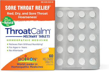 Boiron Throatcalm Tablets For Pain Relief From Red, Dry, Scratchy, Sore Throats And Hoarseness - 60 Count