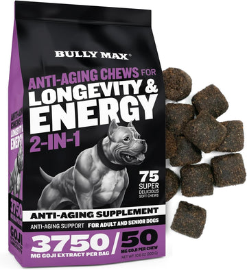Bully Max 2-In-1 Anti-Aging Multivitamin Chews - Senior Dog Food Supplement For Vitality, Immunity, Joint Support With Postbiotics - Adult Dog Vitamins For Small & Large Breeds - 75 Tasty Soft Chews