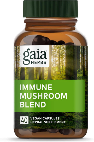 Gaia Herbs Immune Mushroom Blend - Immune Support Mushroom Supplement For Year-Round Health* - With Reishi, Cordyceps, Turkey Tail, Shiitake, And Chaga Mushrooms - 40 Vegan Capsules (40-Day Supply)