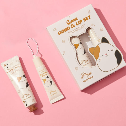 Tonymoly X Squishmallow Valentine Cam The Cat 2Pc Hand Cream & Lip Gloss Set, Coconut Milk Hand Cream, Frosted Milk Lip Gloss