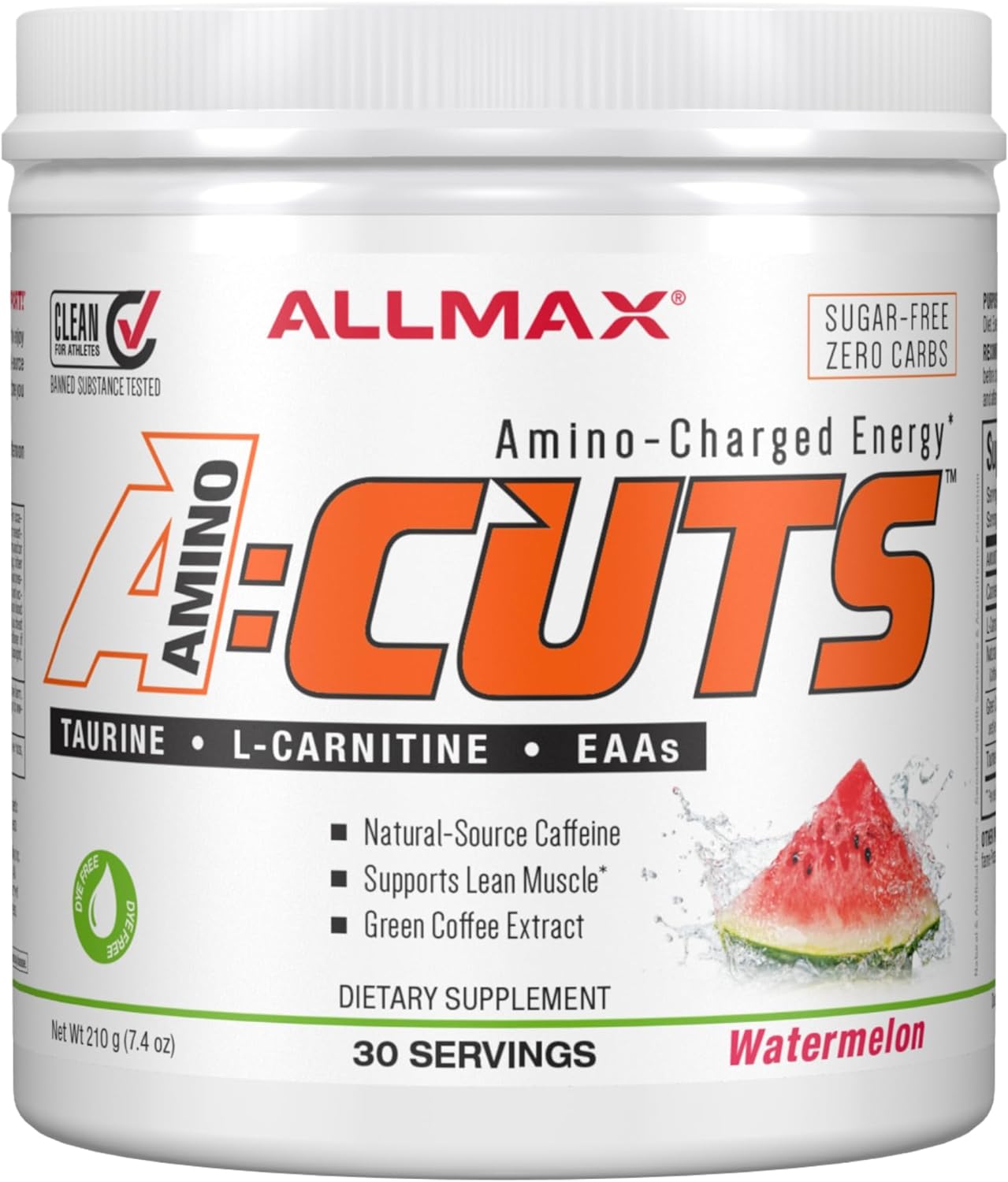 Allmax Nutrition Aminocuts (Acuts), Amino-Charged Energy Drink With Taurine, L-Carnitine, Green Coffee Bean Extract, Watermelon, 30 Servings