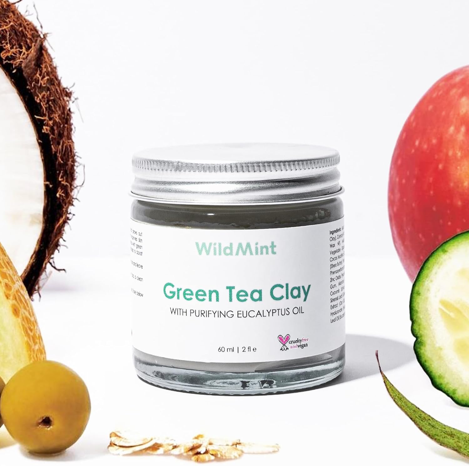 WildMint Green Tea Clay Natural Face Mask | Detox Facial Mask for Oily, Acne Prone, Dark Spots & Hyperpigmentation | Helps Redness, Breakouts & Scars | UK Made Vegan & Cruelty-Free Skincare | 60ml