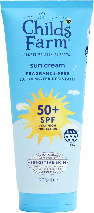 Childs Farm Kids & Baby Sun Cream Spf 50+ | Uva & Uvb Very High Protection | Extra Water Resistant | Fragrance Free | Suitable For Dry, Sensitive Skin, 200Ml