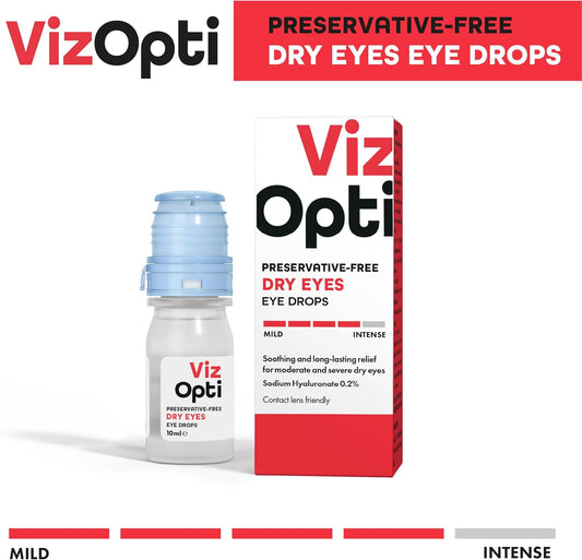 Vizopti Dry Eye Drops Preservative-Free, 10Ml, With Sodium Hyaluronate 0.2%, Contact Lens Friendly