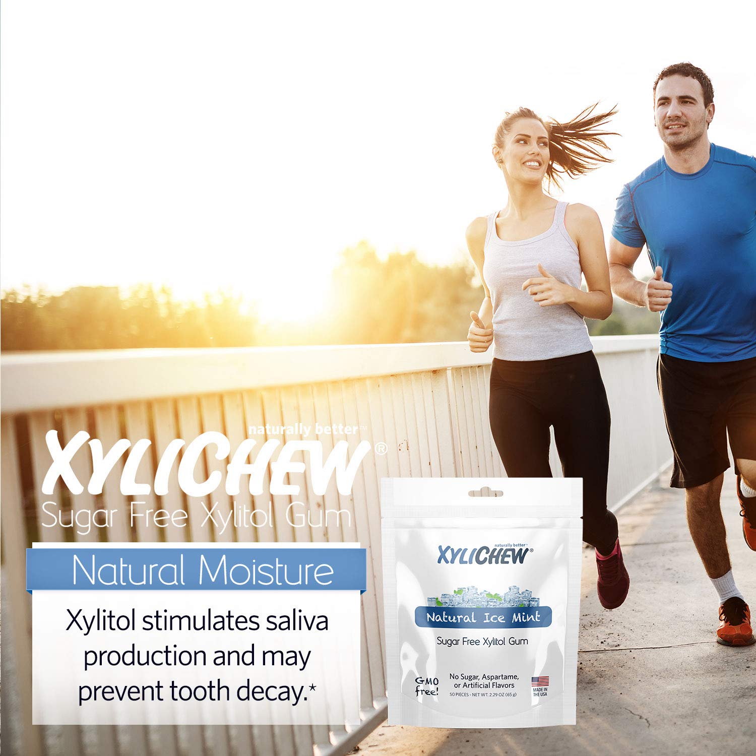 Xylichew 100% Xylitol Chewing Gum - Non Gmo, Non Aspartame, Gluten Free, And Sugar Free Gum - Natural Oral Care, Relieves Bad Breath And Dry Mouth - Ice Mint, 50 Count : Grocery & Gourmet Food