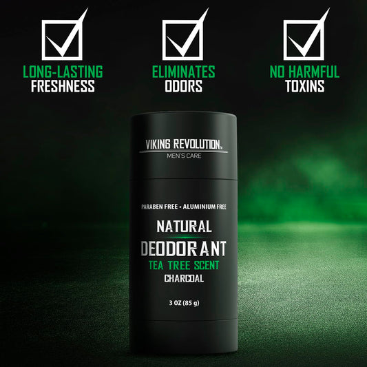 Viking Revolution Tea Tree Deodorant For Men - Natural Deodorant For Men Charcoal Deodorant Men With Shea Butter, Coconut Oil, Baking Soda, Beeswax - Mens Deodorant Aluminum Free (3Oz)