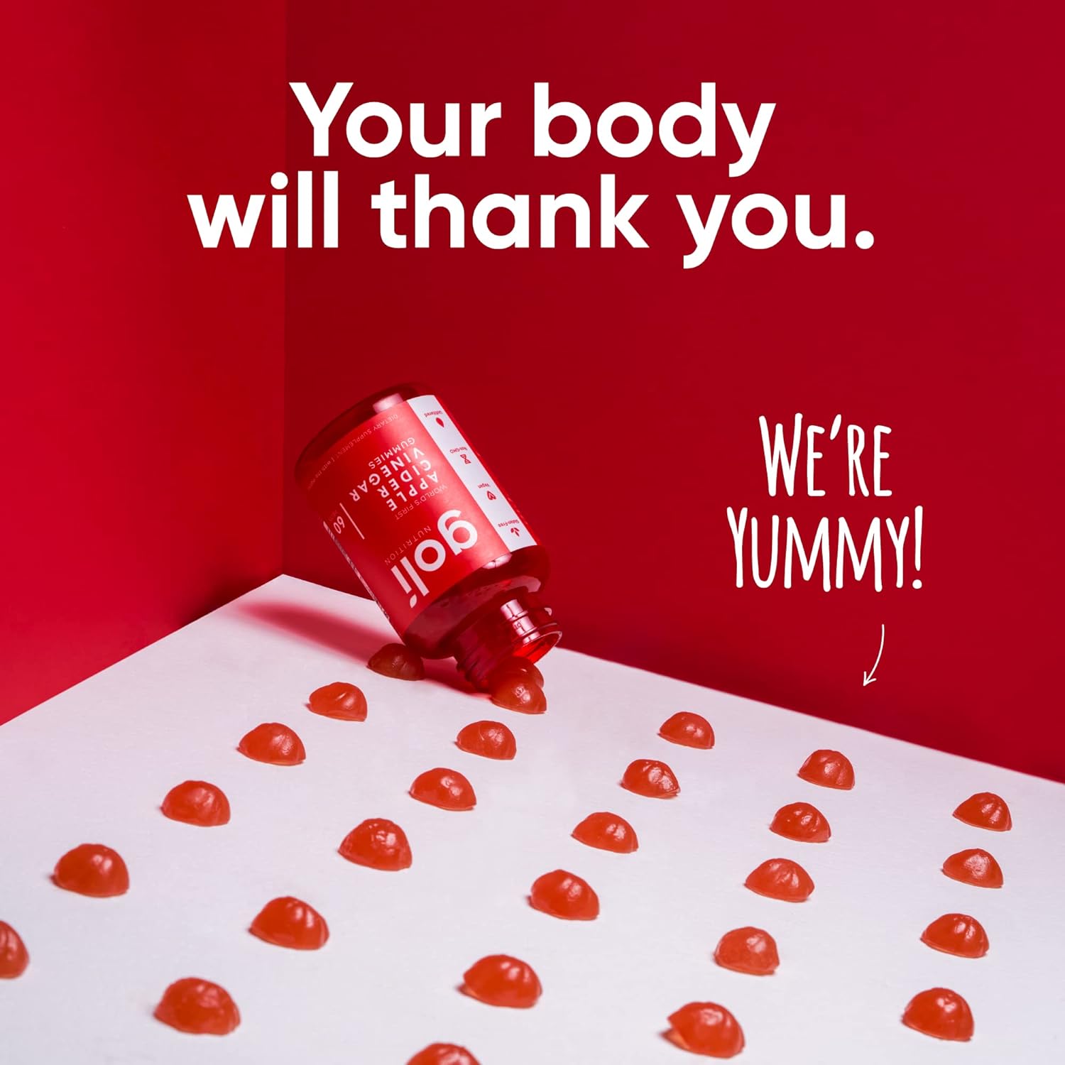 Goli Apple Cider Vinegar Gummy Vitamins - 60 Count - Vitamin B12, Gelatin-Free, Gluten-Free, Vegan & Non-Gmo