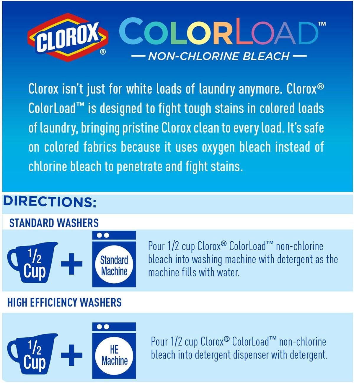 Clorox Colorload Non-Chlorine Bleach, 60 Oz Bottle, 60 Fl Oz : Health & Household