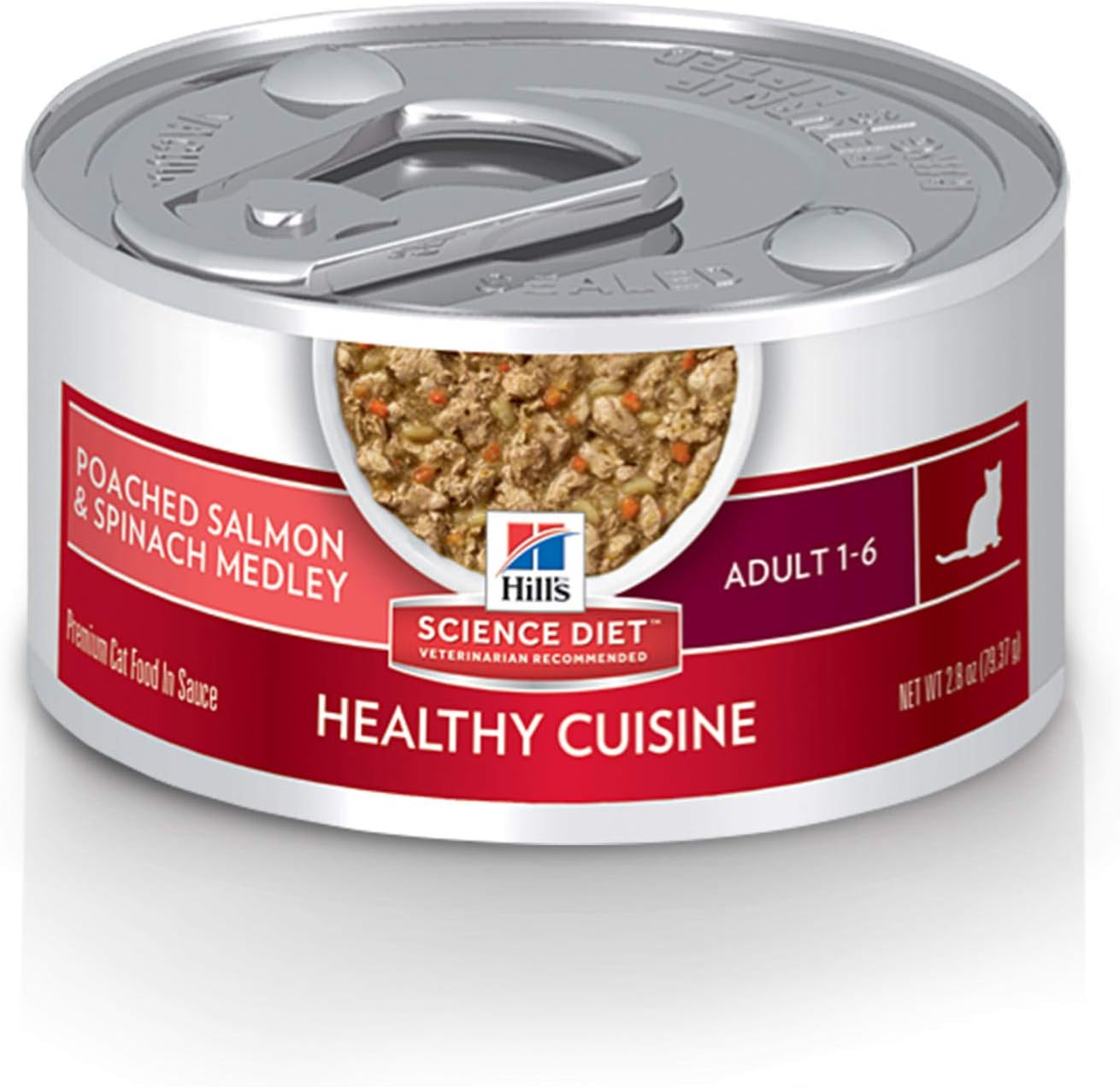 Hill'S Science Diet Healthy Cuisine, Adult 1-6, Great Taste, Wet Cat Food, Patched Salmon & Spinach Stew, 2.8 Oz Can, Case Of 24
