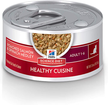 Hill'S Science Diet Healthy Cuisine, Adult 1-6, Great Taste, Wet Cat Food, Patched Salmon & Spinach Stew, 2.8 Oz Can, Case Of 24