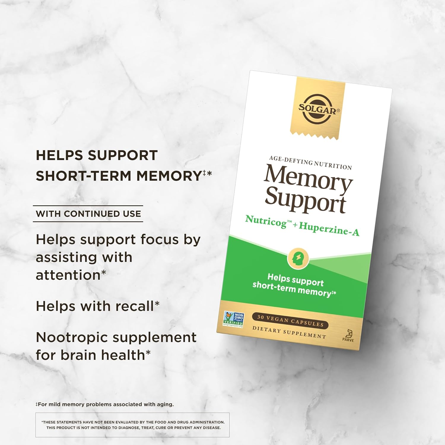 Solgar Memory Support Age-Defying Nutrition—Support Brain Health With Clinically Studied Nutricog™, Huperzine-A And 100% Daily Value Of Vitamin D, Once Daily, Vegan, Dairy & Gluten Free, 30 Servings