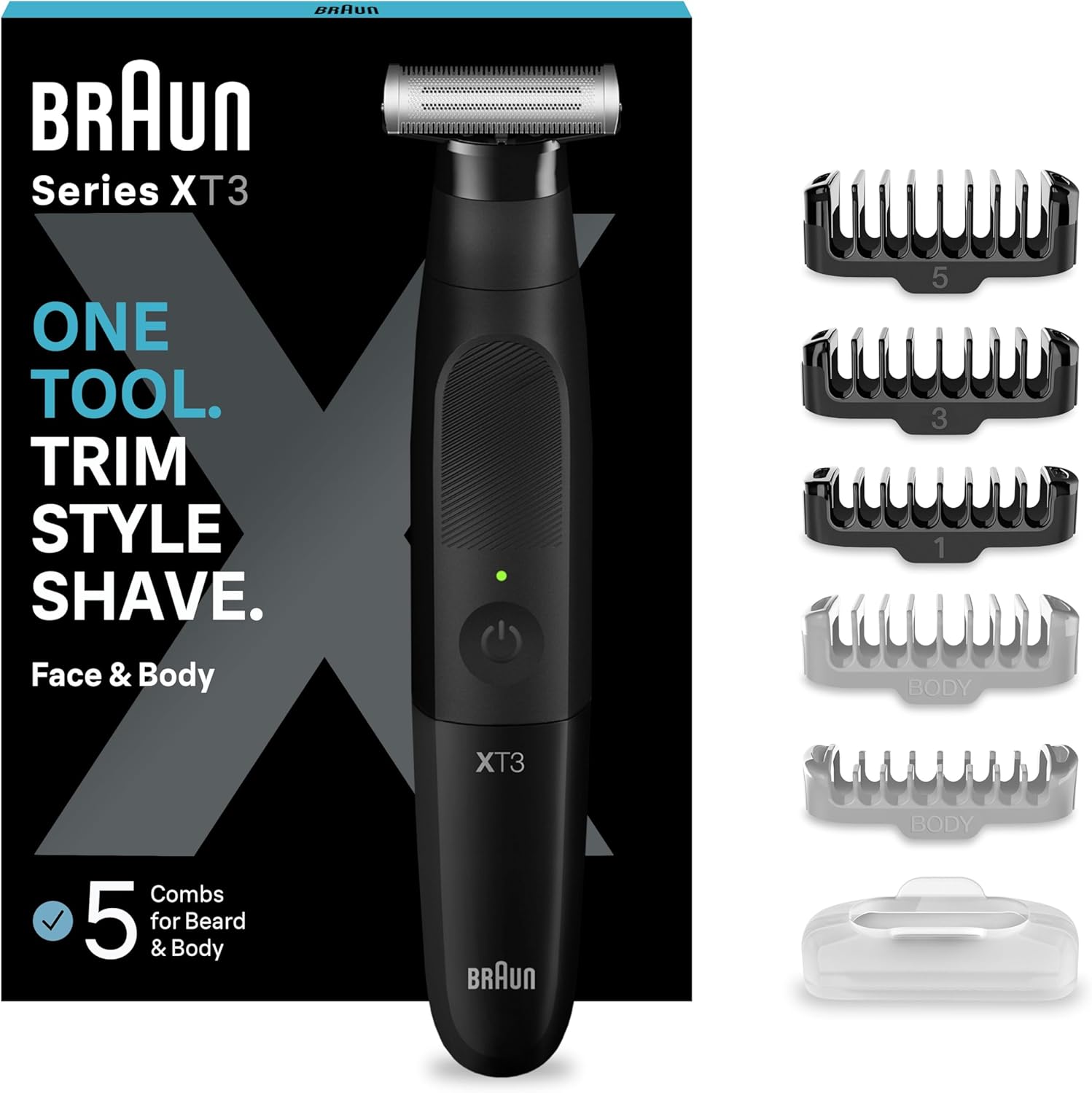 Braun Series Xt3 One Blade Hybrid Beard & Stubble Trimmer, Electric Shaver For Men, Body Groomer For Manscaping, Gifts For Men, Xt3200, Black Razor