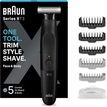 Braun Series Xt3 One Blade Hybrid Beard & Stubble Trimmer, Electric Shaver For Men, Body Groomer For Manscaping, Gifts For Men, Xt3200, Black Razor