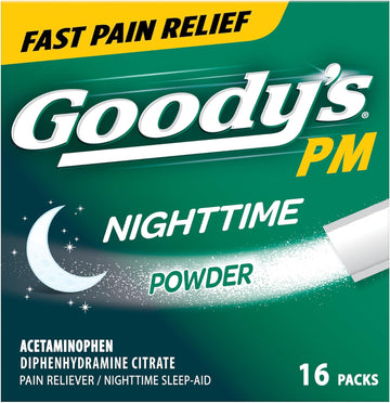 Goody's PM Nighttime Powder, Acetaminophen 500mg, Dissolve Packs For Pain with Sleeplessness, 16 Individual Packets
