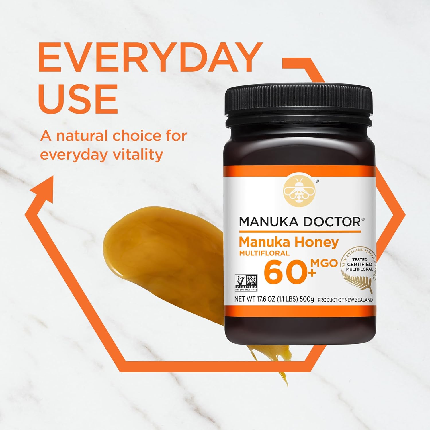 MANUKA DOCTOR - MGO 60+ Manuka Honey Multifloral, 100% Pure New Zealand Honey. Certified. Guaranteed. RAW. Non-GMO (17.6oz) : Everything Else