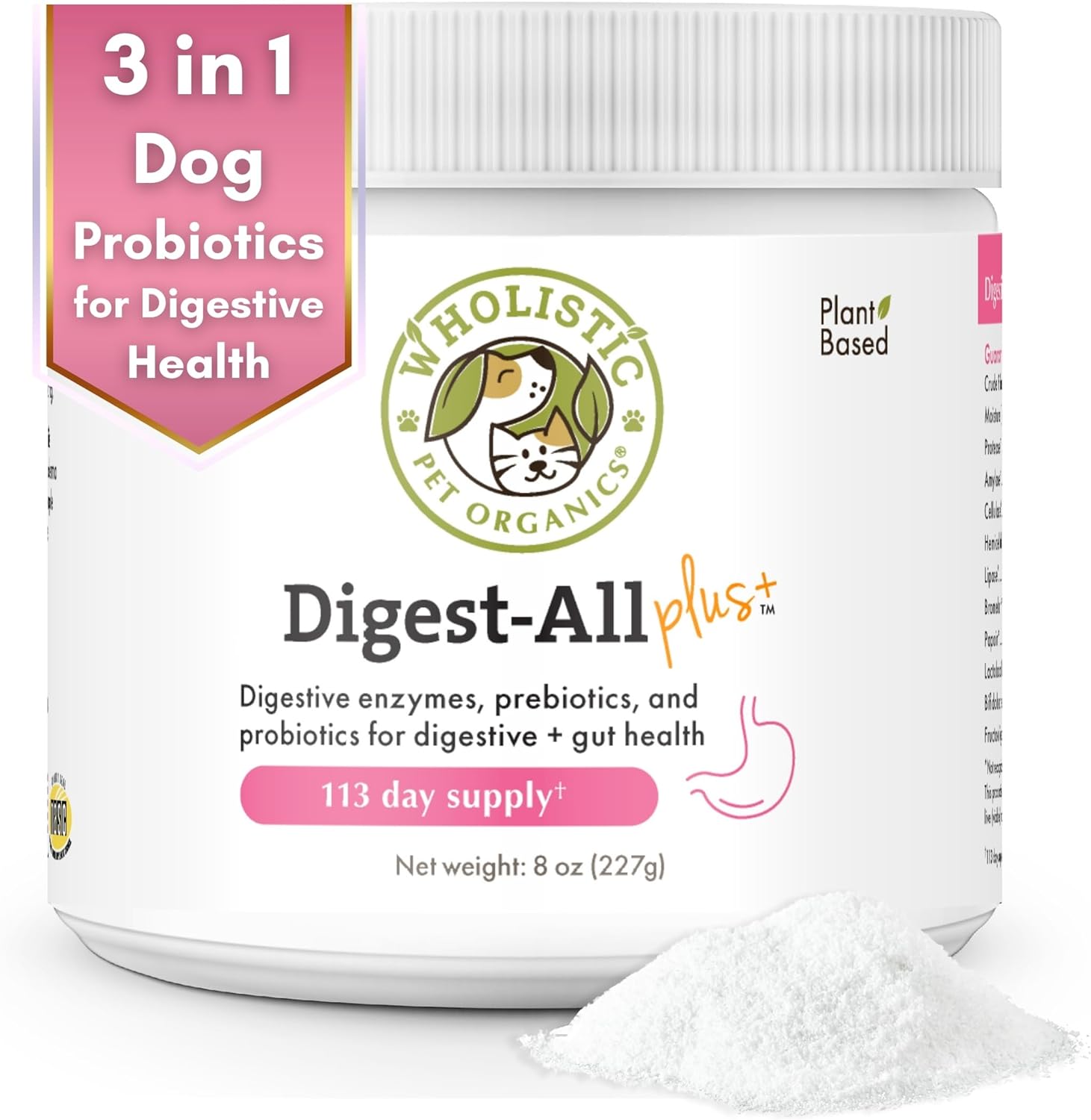 Wholistic Pet Organics: Dog Probiotics and Digestive Enzymes Powder Dog Prebiotic and Probiotic Supplement Prevents Upset Stomach Gut Health Probiotics for Dogs and Puppies Stool Ease for Dogs