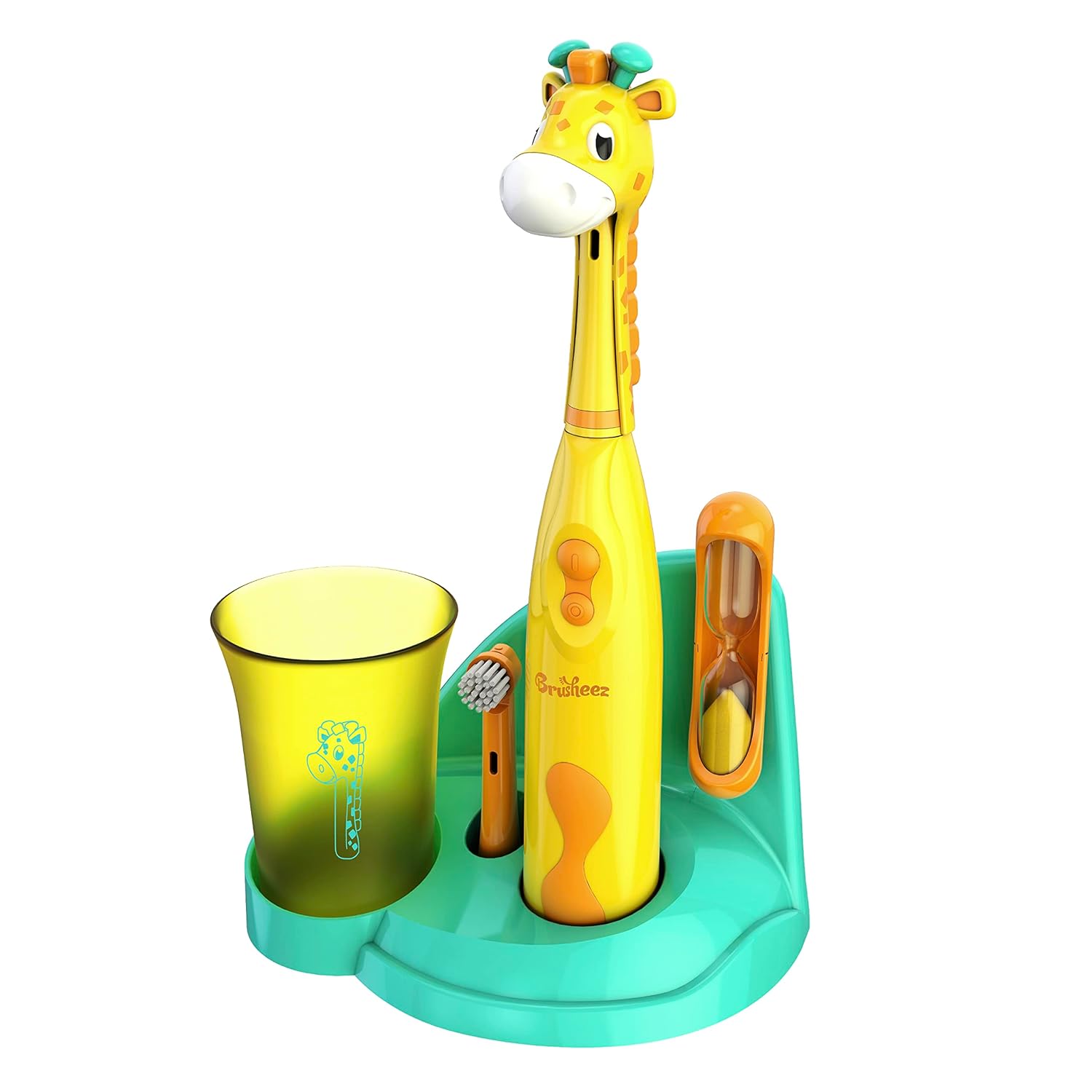 Brusheez® Kids’ Electric Toothbrush Set - Safe & Effective for Ages 3+ - Parent Tested & Approved with Gentle Bristles, 2 Brush Heads, Rinse Cup, 2-Minute Timer, & Storage Base (Jovie The Giraffe)