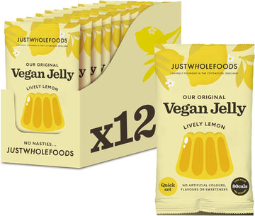 Just Wholefoods Vegan Jelly 12 X 85G | Gluten Free, Quick Set, Gelatine Free | Free From Artificial Colours And Flavouring | Makes 12 Pints Of Jelly (Lemon)