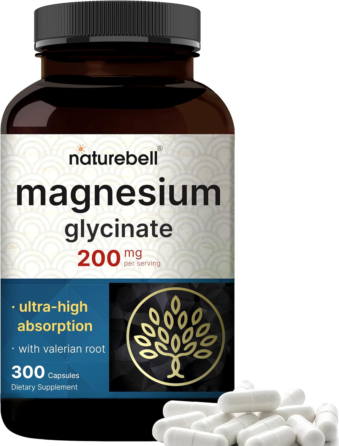 Pure Magnesium Glycinate For Sleep, 200Mg With Valerian Root, 300 Capsules | 100% Chelated & Purified Mineral Supplement – Ultra High Absorption – Non-Gmo, Gluten Free