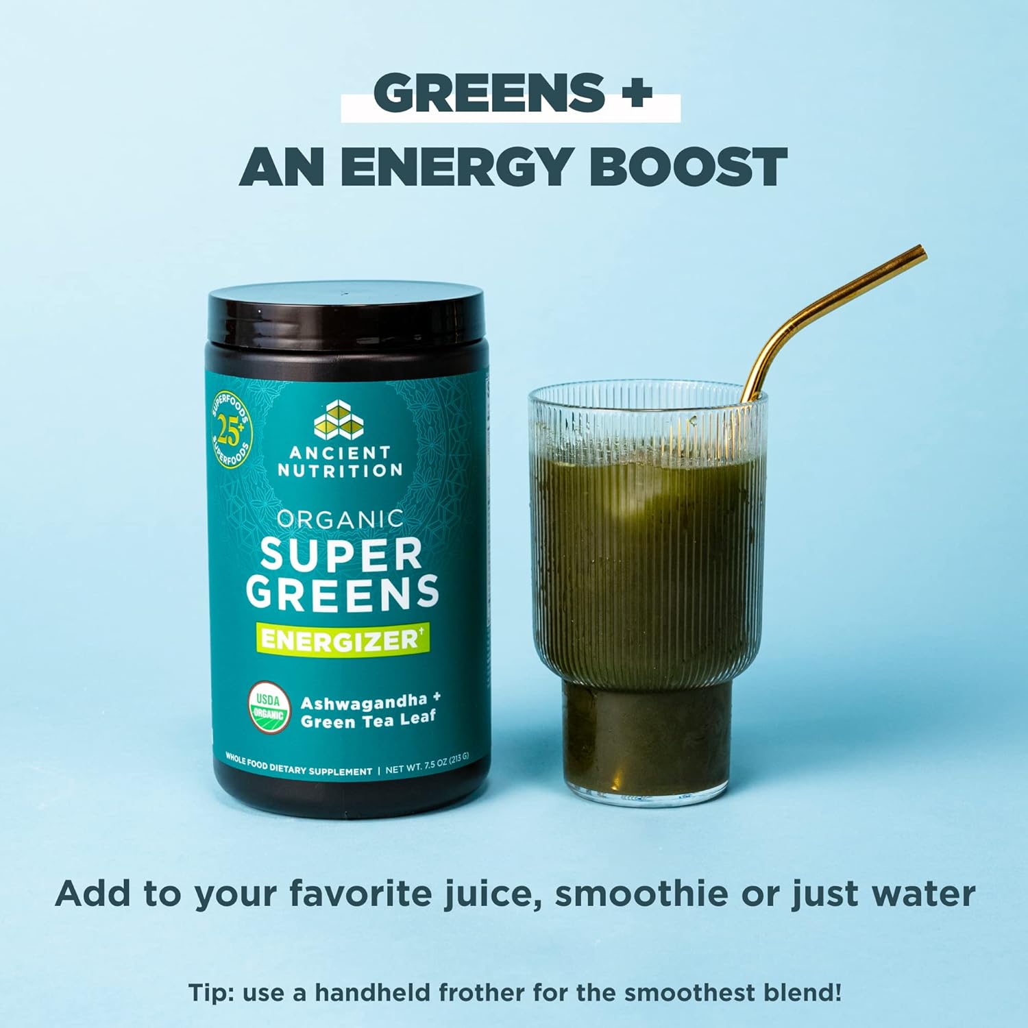 Organic Supergreens Energizer Powder With Probiotics And B12 By Ancient Nutrition, Made From Real Fruits, Vegetables And Herbs, For Digestive, Detoxification And Energy Support, 25 Servings : Health & Household