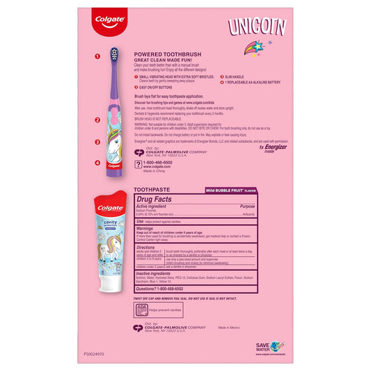 Colgate Kids Toothbrush Set with Unicorn Gift Set, 2 Battery Toothbrushes and 2 Toothpastes