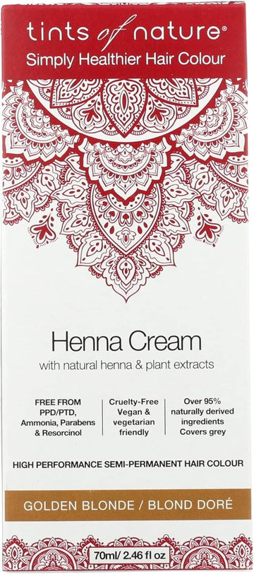Tints Of Nature Golden Blonde Semi-Permanent Henna Cream Hair Colour, Ammonia-Free And 95% Natural, 70Ml