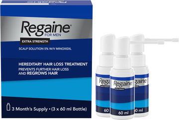 Regaine For Men 5% Minoxidil Extra Strength Scalp Solution For Hair Regrowth (3X 60Ml), Scientifically Proven To Help Stop And Reverse Hereditary Hair Loss, Revitalise Hair Follicles