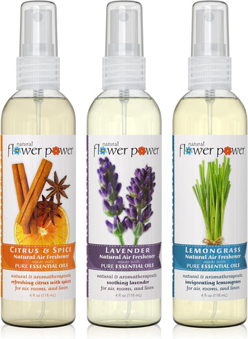 Air Freshener Spray | Lemongrass, Lavender, Citrus & Spice | 4 Fl Oz | Pack of 3 | Scented w/ Pure Essential Oils | Plant-Based Odor Eliminator | Room, Linen, or Car Spray