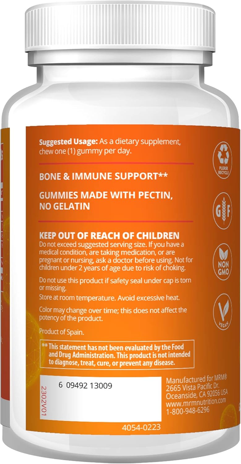 MRM Nutrition Vegan Vitamin D3 Gummies | 1,000 IU | Bone & Immune Support* | Natural Strawberry & Raspberry Flavored | Gelatin Free | Non-GMO | Vegan + Gluten Free | 60 servings : Health & Household