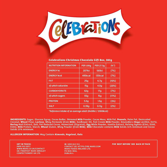 Celebrations Chocolate Gift Box, 385G Assorted Chocolates Snack Box With Mini Chocolate Bars & Biscuits