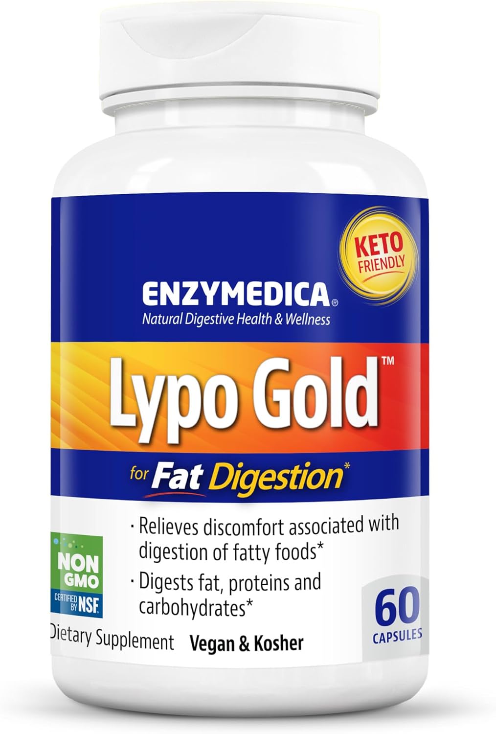 Enzymedica Lypo Gold, Digestive Enzymes For Fat Digestion, Offers Fast Acting Gas & Bloating Relief, 240 Count